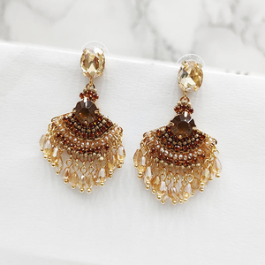 Boho Pageant Ethnic Style Retro Handmade <b>Color</b> <b>Beaded</b> Fan-Shaped Long Tassel Earrings - Product Image 4