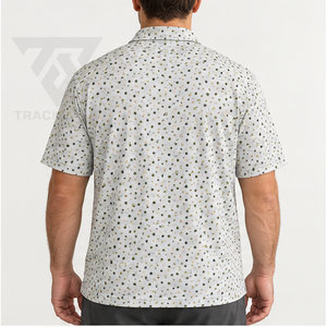 Polo pour homme Trackstar, blanc, imprimé olive moucheté, manches courtes, col boutonné, chemise de golf décontractée, logo personnalisé - Product Image 3