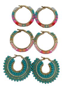 Pendientes de semilla en forma de círculo tejidos a mano con cuentas, pendientes de gota de aro redondos bohemios con patrón de flores, ropa de fiesta de moda para mujer - Product Image 5