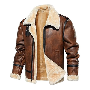 Veste bomber vintage en similicuir pour homme, doublure en fourrure artificielle, classique, chaude, imperméable, logo sur le devant, style aviateur rétro. - Product Image 5