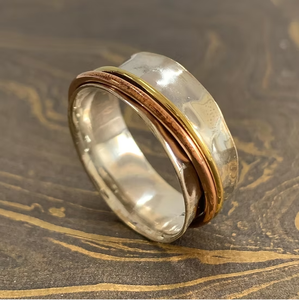 925 <b>Silver</b> Artisanal <b>Spinner</b> <b>Ring</b> Hammered Wide Band Meditation Fidget Unisex Statement Jewelry JAIPUR <b>SILVER</b> - Product Image 2
