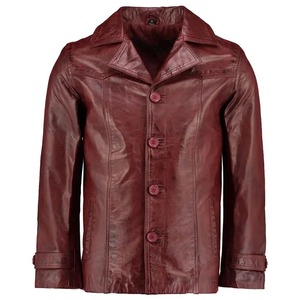 เสื้อแจ็คเก็ตหนังวินเทจสีแดงไวน์สำหรับผู้ชาย - Product Image 1