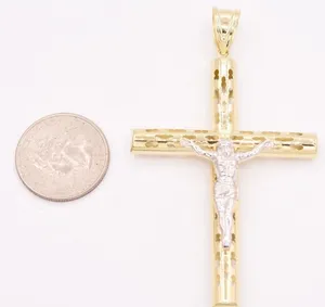 Tishya - Colgante de Cruz con Crucifijo de Jesucristo de 3.25 Pulgadas, Corte Brillante, Oro Amarillo y Blanco de 10K, Amuleto de Lujo para Mujer, Regalo de Aniversario - Product Image 4