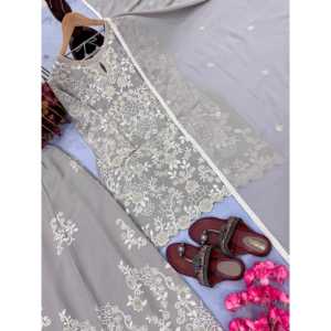 เสื้อ georgette เทียมหนักของผู้หญิง & ชุด plazzo พร้อม Dupatta สำหรับใส่ไปงานปาร์ตี้ - Product Image 4