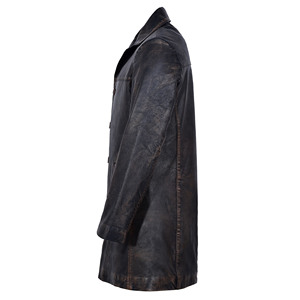 <b>Mens</b> Vintage Distressed Genuine Cowhide Leather Long Coat Classic Button Front Leather Overcoat Winter Trench <b>Jacket</b> OEM ODM - Product Image 2