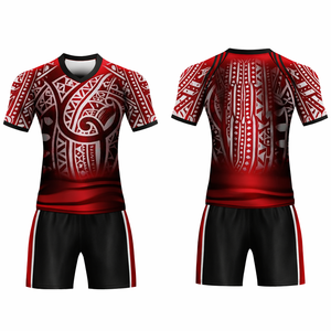 <b>Hot</b> Selling <b>Red</b> Soccer Jersey Set Custom Short Sleeve Outdoor Printed Mesh Quick Dry Breathable Men Polyester Crew neck - Product Image 1