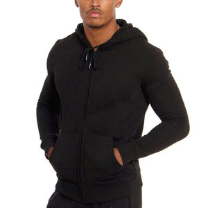 Sudadera con capucha negra para hombre, corte ajustado, con cremallera completa, informal, de algodón y forro polar, con bolsillo canguro. - Product Image 2