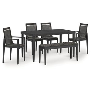 Moderno Juego de Comedor Rectangular de Mimbre Resistente con Cómodas Sillas de Jardín para Uso en Exteriores en Casa y Villa - Product Image 1