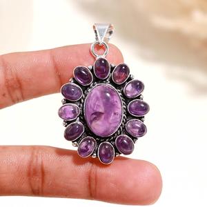 Handmade Amethyst Silver Pendant | Purple Crystal <b>Necklace</b> | Bohemian Chakra Jewelry Gift for Women - Product Image 2