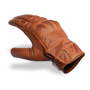 SILK HAWKS ถุงมือขับรถหนังสีแทนวินเทจ กันลมสำหรับฤดูหนาว ถุงมือไบค์เกอร์แบบเต็มนิ้วแบบเจาะรู สายรัดข้อมือปรับได้ - Product Image 6