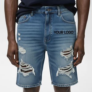 Shorts en jean pour hommes avec broderie personnalisée, style vintage, coupe ample et déchirée, longueur genou, vente en gros, fabricant - Product Image 1