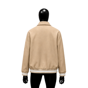 CLASSIC BEIGE VARSITY JACKET FOR MEN Regular Fit Turn-<b>down</b> Collar Single Breasted Solid Color Polyester CLASSIC LETTERMAN SOFT T - Product Image 2