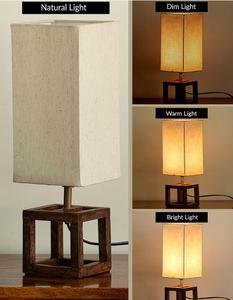 Lámpara de Mesa de Madera con Pantalla Rectangular de Tela Beige, Diseño Minimalista - Product Image 4