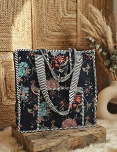 Bolsa de Mano de Lona de Algodón con Diseño Floral Pintado a Mano, Estilo Minimalista, de Elite Craft Studio, con Cadenas, Parte Superior Abierta, Reutilizable, para Compras, para Todas las Temporadas - Product Image 2