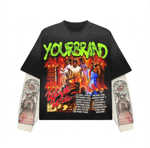 Camiseta de Doble Capa de Algodón de 230 GSM de Alta Calidad, Negra, Estilo Urbano, con Gráfico de Calavera, Manga Larga, Logotipo Personalizado - Product Image 2