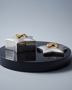 Boîte de rangement en métal en forme d'étoile pour fruits secs et dattes, décorative, avec nœud doré, idéale pour les fêtes et comme contenant cadeau, vente en gros - Product Image 2