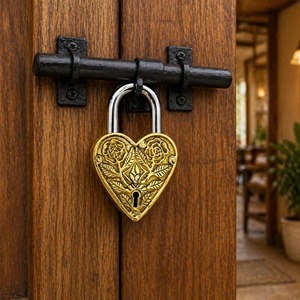 Heart Shaped Design <b>Padlock</b> Top Quality Rose Design Handmade <b>Padlock</b> Traditional Brass Polished With 2 Key Main Door Home Safety - Product Image 4