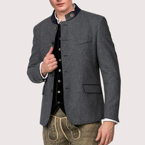 Veste traditionnelle allemande pour hommes, en laine Loden, col montant, logo sur le devant, logo personnalisé, fabricant en gros, bavaroise - Product Image 4
