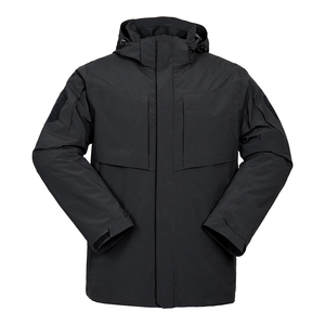 Men's Winter Waterproof Hooded <b>Jacket</b> Full Sleeve <b>Black</b> Polyester Outerwear - Product Image 1