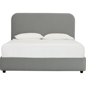 Modern Queen Size Upholstered Platform <b>Bed</b> with Plush <b>Cushion</b> Headboard Minimalist Light Gray Fabric Frame for Master Bedroom - Product Image 2