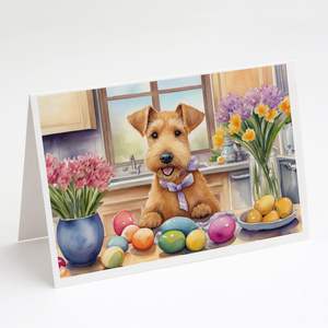 Whimsical Lakeland Terrier Decoraciones de Pascua Pack 8 Tarjetas de notas en blanco A7 Tamaño 5x7 con sobres para fines de felicitación - Product Image 1