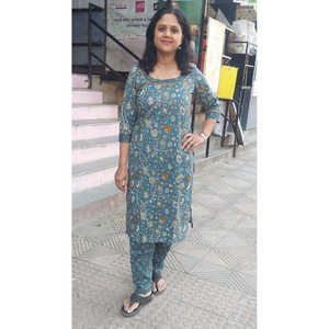 Kurta en pur coton ardoise avec pantalon - Product Image 1