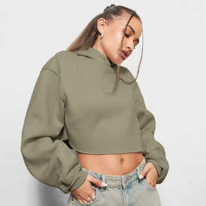 Sudadera Corta con Capucha para Mujer, Color Oliva, Casual, Manga Larga, con Cordón Ajustable, Personalizable en Color y Talla, 100% Algodón - Product Image 1