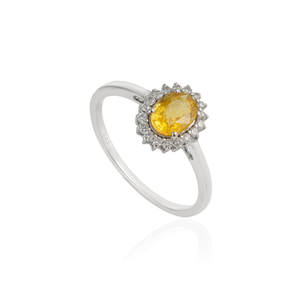 Most Beautiful Best Selling Products 14K White Gold Yellow Sapphire & <b>Diamond</b> Cluster <b>Ring</b> Minimal Handmade Jewelry - Product Image 3