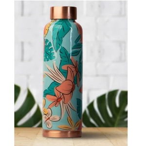 Bouteille d'eau en cuivre pur de style floral avec finition émaillée, bouteille d'eau ayurvédique personnalisée - Product Image 4