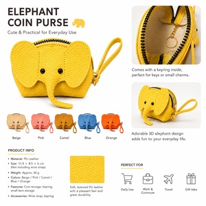 กระเป๋าใส่เหรียญรูปช้างน่ารักแบบ OEM พร้อมพวงกุญแจ หนัง PU กระเป๋าสตางค์ใบเล็ก กระเป๋าใส่เหรียญขนาดเล็ก พร้อมห่วงคล้องกุญแจ สายคล้องข้อมือ พกพาสะดวก ทนทาน - Product Image 6