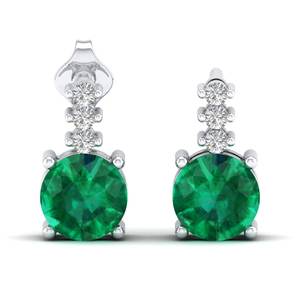 Pendientes de Oro Sólido de 14K con Certificado IGI REYES, con Diamantes y Cierre de Rosca, Corte Redondo, Gema de Esmeralda de 0.72 Quilates - Product Image 2