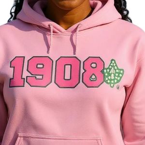Sudadera con Capucha AKA Light Pink 1908 Ivy, Sudadera de Forro Polar con Gráficos en Verde y Rosa, Unisex, Ropa de Hermandad Griega, OEM ODM - Product Image 4