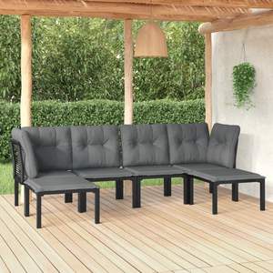 Black And <b>Grey</b> Garden Lounge Set 6 Seater Outdoor Furniture Contemporary Design Plastic <b>Frame</b> Polyester Cushions - Product Image 1