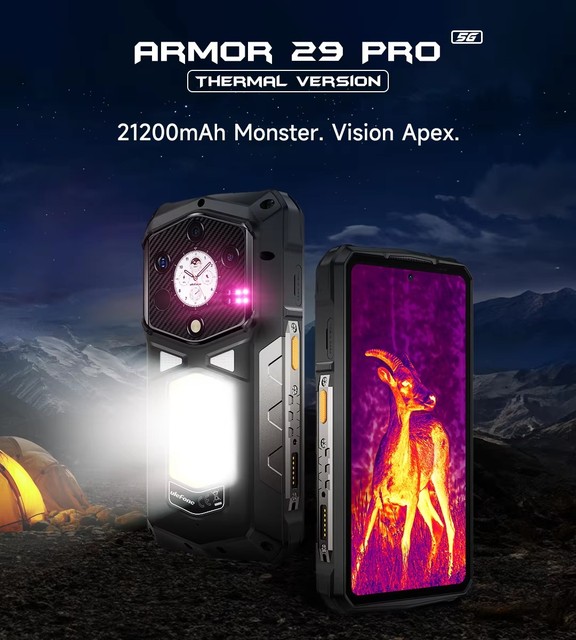 Ulefone ARMOR 29 PRO Thermal Image Rugged Phone 6.67-inch FHD+ Dual Screen 21200mAh Android15 16GB RAM+512GB ROM Smartphone