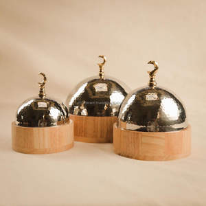 Bol à dessert rond en bois avec couvercle en métal pour cadeau ramada eid vente en gros - Product Image 2