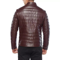 Veste matelassée en cuir véritable marron pour homme Afernon Industry, col montant, fermeture éclair, coupe-vent, respirante, hiver
