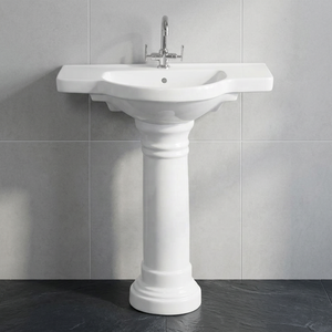 อ่างล้างหน้าเซรามิกสีขาวพร้อมฐาน จากเมืองมอร์บี อินเดีย - Product Image 1