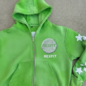 เสื้อฮู้ดดี้ปักลายสไตล์สตรีทแวร์ คุณภาพสูง ราคาถูก ปักลายตามสั่ง สีซีดแบบซันเฟด ซิปหน้า ใส่ได้ทั้งชายและหญิง - Product Image 3