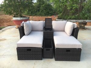 DS00024 Beige Modern Square Sun Lounger Outdoor Non-Foldable Rattan Steel <b>Sofa</b> <b>Bed</b> Polyester Cushion Courtyard Hotels - Product Image 4