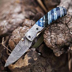 Navaja Plegable de Acero de Damasco Hecha a Mano con Hermosa Empuñadura, Cuchillo Utilitario de Supervivencia para Exteriores, OEM Disponible, Navajas Plegables - Product Image 1