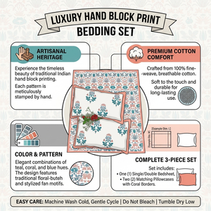 <b>Floral</b> motif block printed handmade cotton <b>bed</b> <b>sheets</b> with artisan charm OEM wholesale private label global supply. - Product Image 6