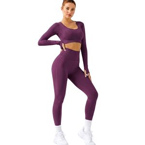 Ensembles de yoga pour femmes à col rond en nylon et élasthanne de qualité supérieure, maintien de la forme, contrôle de l'humidité, vêtements de fitness souples - Product Image 1