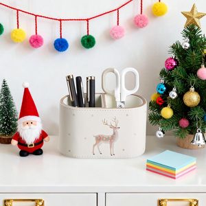 Portapenne da Scrivania in Pelle PU con Decorazioni Natalizie e 2 Scomparti, Accessori Decorativi per Casa e Ufficio - Product Image 2
