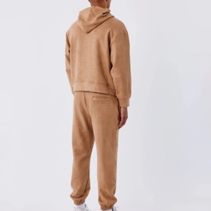 Acid <b>Washed</b> Men's 100% Cotton Custom <b>Tech</b> Fleece Breathable Eco-Friendly Hooded Casual Solid Winter Tracksuit Set - Product Image 4