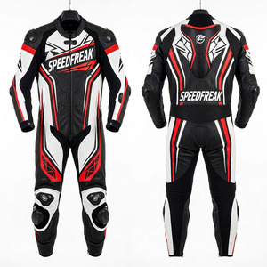 ชุดแข่งรถมอเตอร์ไซค์หนังแท้แบบชิ้นเดียวสำหรับผู้ชาย Speedfreak สีแดง ขาว ดำ ระบายอากาศได้ดี ใช้ได้ทุกฤดู - Product Image 3