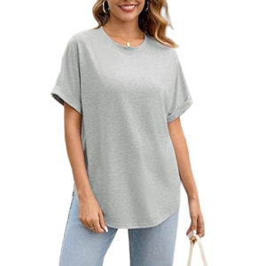 Camisetas de Manga Corta para Mujer, Corte Holgado, Estilo Casual de Verano, Cuello Redondo, con Logotipo Personalizado Impreso en Lona Gris y Bordado - Product Image 4