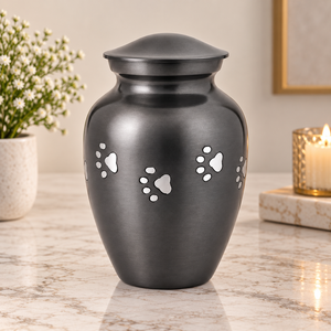 Urne Métallique Élégante avec Motif Floral, Finition Argent Satiné, Vase Commémoratif Décoratif avec Couvercle - Product Image 3