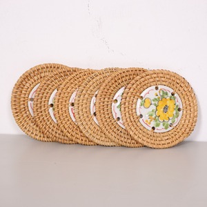 Premium woven rattan <b>coaster</b> with ceramic design lowest price <b>drink</b> <b>coasters</b> boho dining table decor - Product Image 6