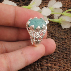 Bague Fleur en Amazonite Naturelle Sertie clos, Argent Sterling 925, Bijou de Mariage et de Fête, Cadeau Romantique pour Femme - Product Image 4