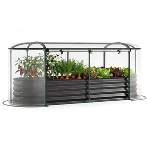 Fioriera Rialzata 3-in-1 in Vetro Temperato Nero e Acciaio Zincato con Copertura a Serra, Utilizzabile Tutto l'Anno - Product Image 1